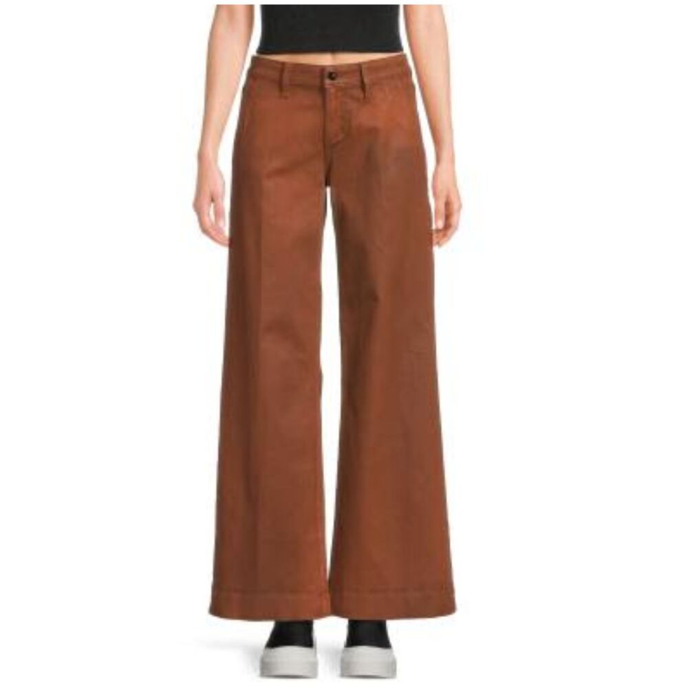 NWT Joe's Jeans The Lou Low Rise Wide Leg Coated Trouser Pants Dark Cognac Sz 26